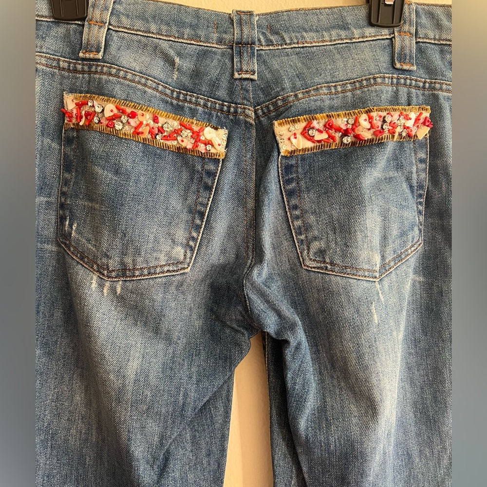 Vintage Roberto Cavalli Denim Jeans Italy Size Small Coral Pearl Crystal